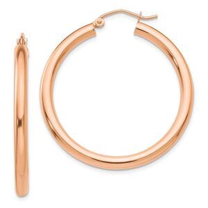 3mm, 14k Rose Gold Polished Round Hoop Earrings, 35mm (1 3/8 Inch)